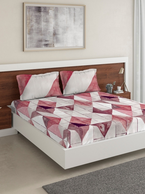 

DDecor Red & Grey Geometric 140 TC Cotton 1 King Bedsheet with 2 Pillow Covers