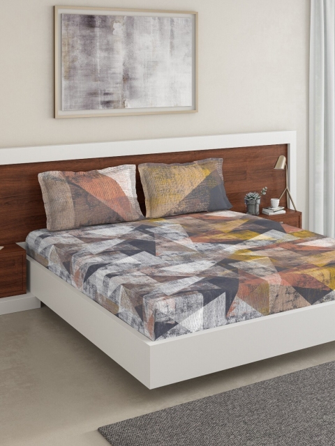 

DDecor Brown & Grey Geometric 180 TC Cotton 1 King Bedsheet with 2 Pillow Covers