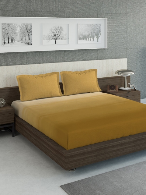 

DDecor Mustard Yellow Solid 140 TC Cotton 1 King Bedsheet with 2 Pillow Covers