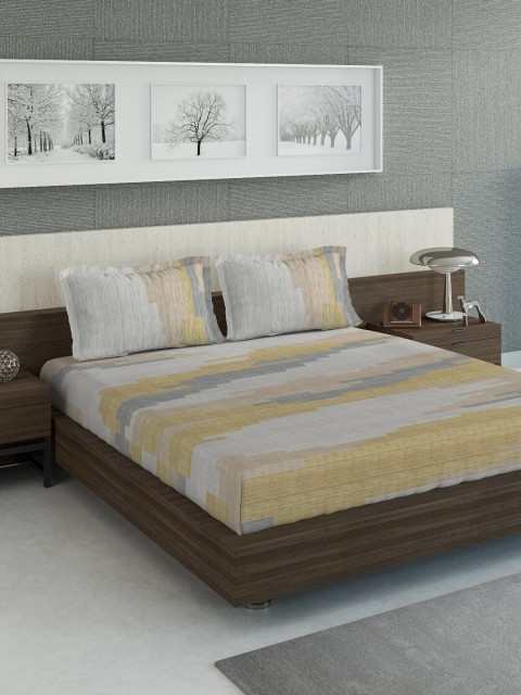 

DDecor Yellow Abstract 300 TC Cotton 1 King Bedsheet with 2 Pillow Covers