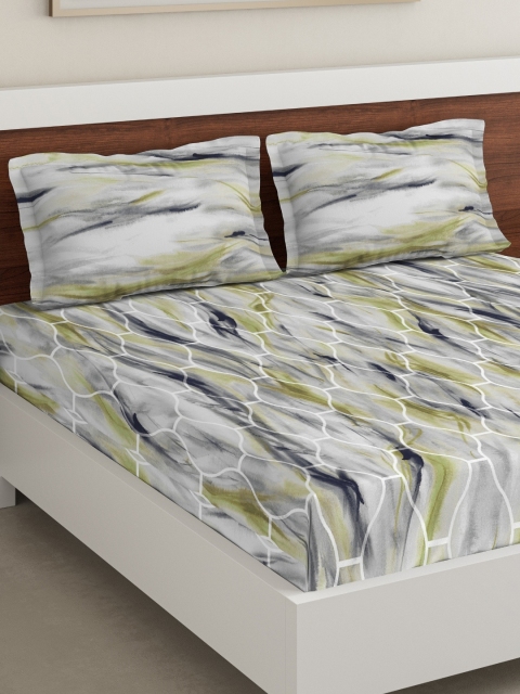

DDecor Grey & Yellow Abstract 150 TC Cotton 1 King Bedsheet with 2 Pillow Covers