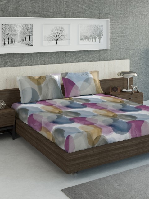 

DDecor Grey & Pink Abstract 210 TC Cotton 1 King Bedsheet with 2 Pillow Covers