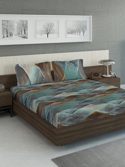 

DDecor Green & Blue Geometric 400 TC Cotton 1 King Bedsheet with 2 Pillow Covers