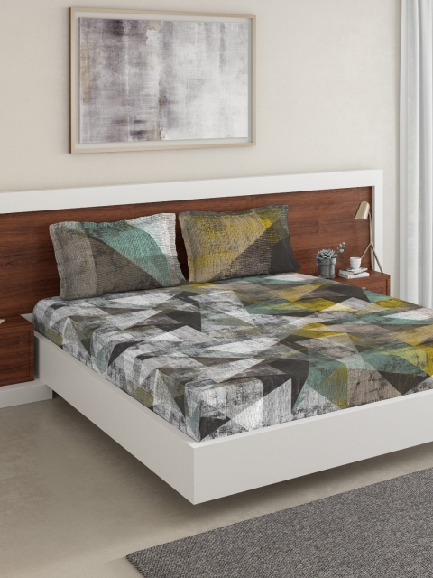 

DDecor Grey & Yellow Geometric 180 TC Cotton 1 King Bedsheet with 2 Pillow Covers