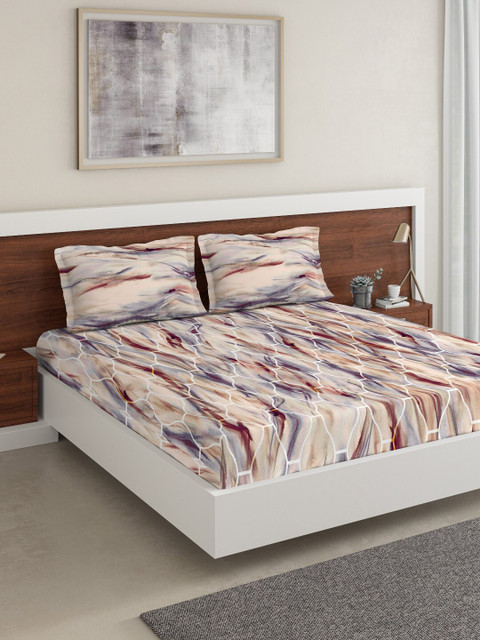 

DDecor Brown Abstract 150 TC Cotton 1 King Bedsheet with 2 Pillow Covers