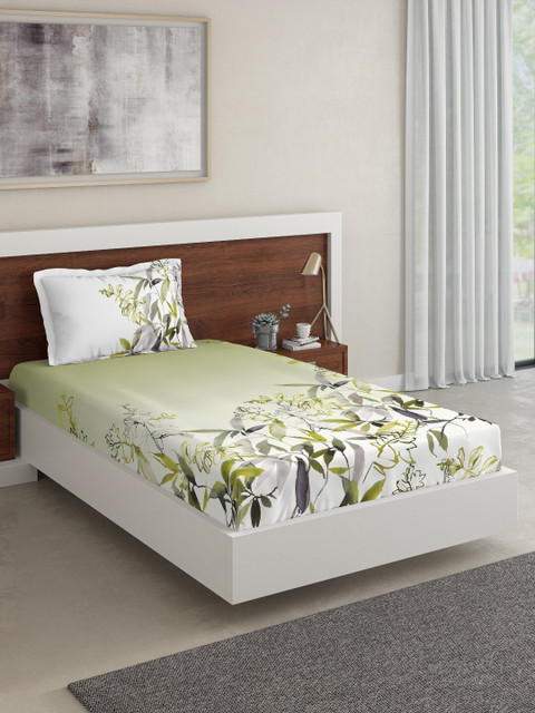 

DDecor Green Floral 140 TC Cotton 1 Single Bedsheet with 1 Pillow Cover