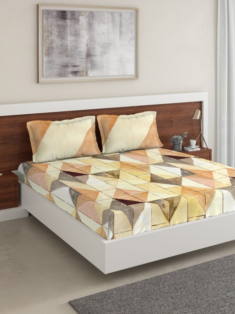 

DDecor Yellow & Brown Abstract 140 TC Cotton 1 King Bedsheet with 2 Pillow Covers