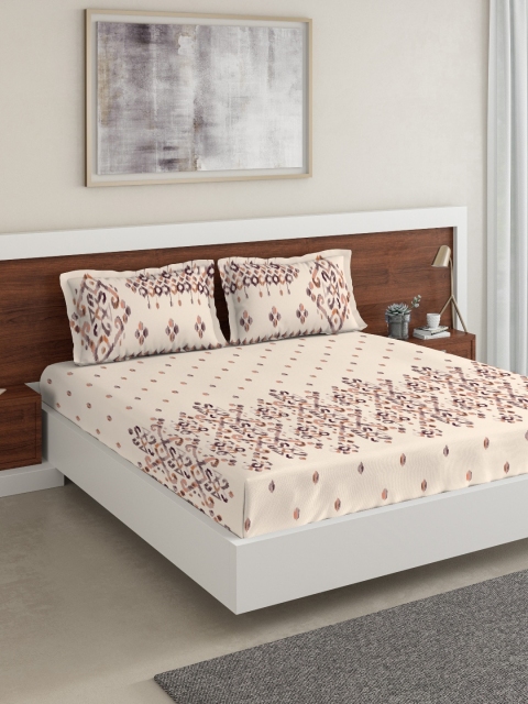 

DDecor Brown & Cream-Coloured Ethnic Motifs 150 TC Cotton 1 King Bedsheet with 2 Pillow Covers