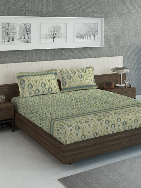 

DDecor Green Abstract 140 TC Cotton 1 Queen Bedsheet with 2 Pillow Covers