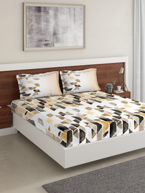 

DDecor Yellow & Grey Geometric 140 TC Cotton 1 King Bedsheet with 2 Pillow Covers