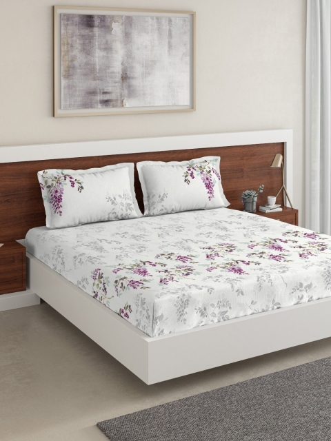 

DDecor Purple & Off-White Floral 150 TC Cotton 1 King Bedsheet with 2 Pillow Covers