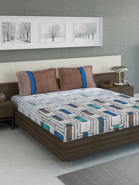 

DDecor Blue & Brown Geometric 210 TC Cotton 1 King Bedsheet with 2 Pillow Covers