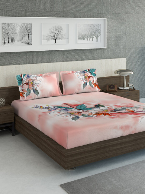 

DDecor Red Floral 400 TC Cotton 1 King Bedsheet with 2 Pillow Covers