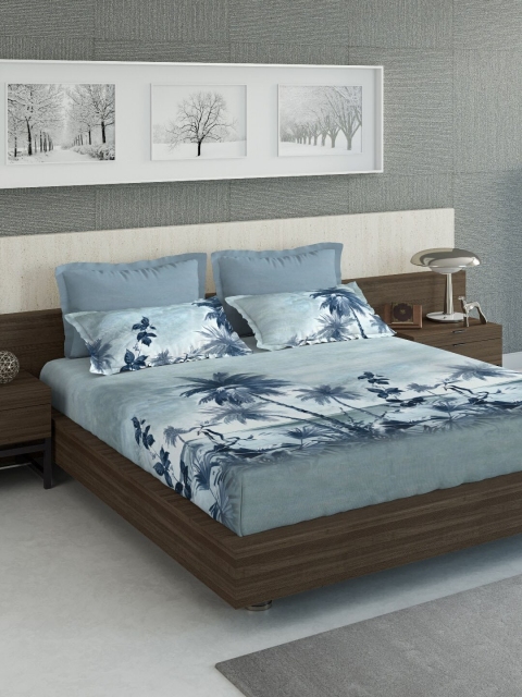 

DDecor Blue Abstract 300 TC Cotton 1 King Bedsheet with 4 Pillow Covers
