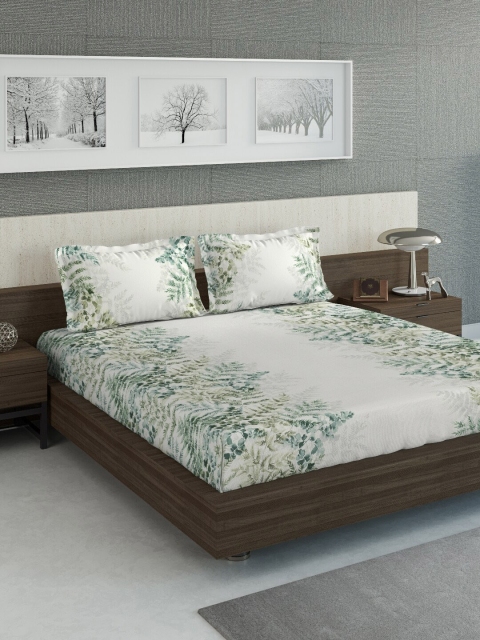 

DDecor Off-White & Green Floral 210 TC Cotton 1 King Bedsheet with 2 Pillow Covers