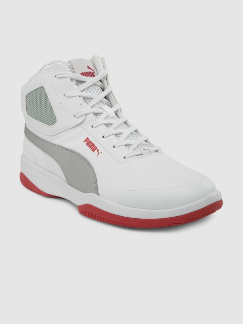 

Puma Men White Solid Rebound BBX Mesh Mid-Top Sneakers