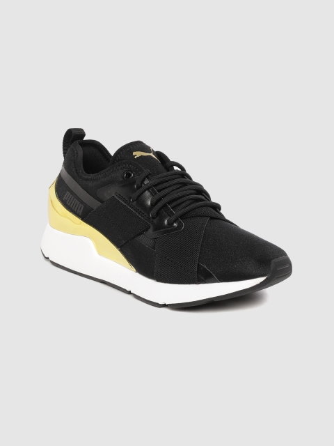 

Puma Women Black & Gold-Toned Muse X-2 Metallic Solid Sneakers