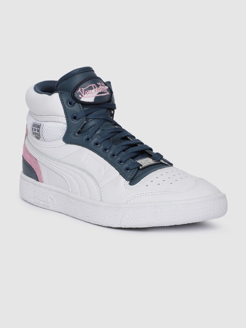 

Puma Unisex White And Green Colourblocked Leather Ralph Sampson Mid-Top Sneakers