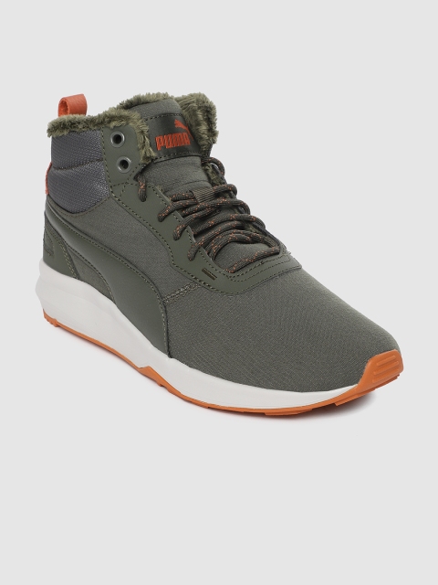 

Puma Unisex Olive Green Solid Mid-Top Sneakers
