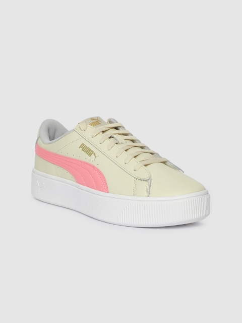 

Puma Women Nude-Coloured Vikky Stacked Leather Sneakers