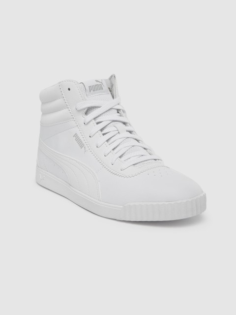 

Puma Women White Solid Synthetic Leather Carina Slim Mid-Top Sneakers