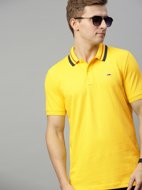 

Tommy Hilfiger Men Yellow Solid Polo Collar Pure Cotton T-shirt