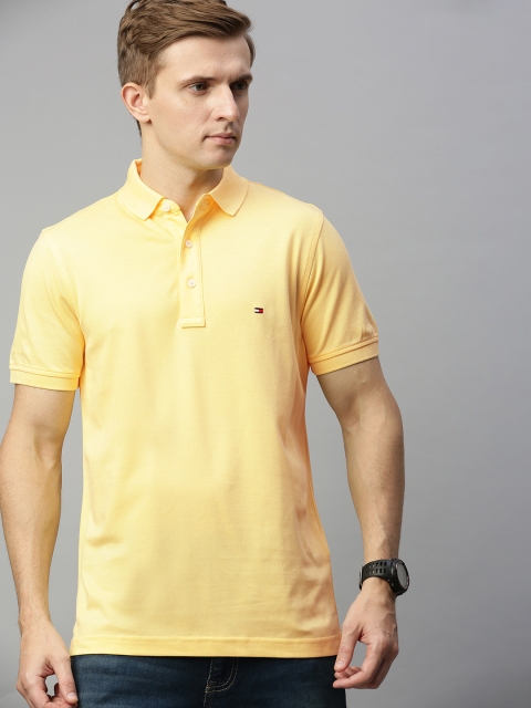 

Tommy Hilfiger Men Yellow Solid Slim Fit Polo Collar Pure Cotton T-shirt