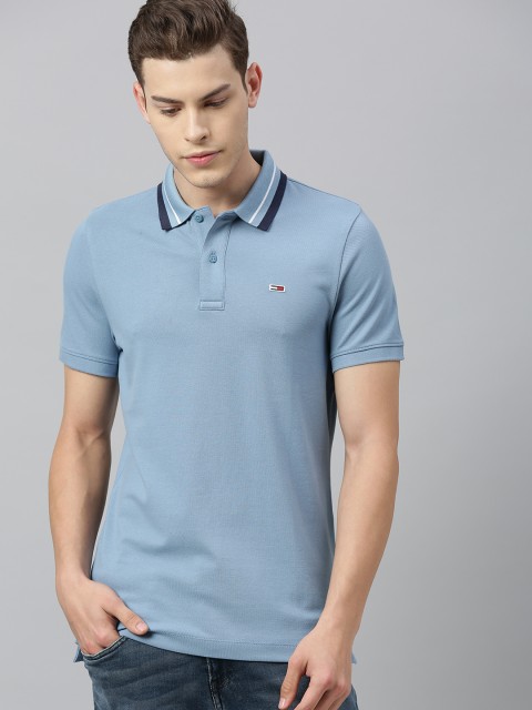 

Tommy Hilfiger Men Blue Solid Polo Collar T-shirt