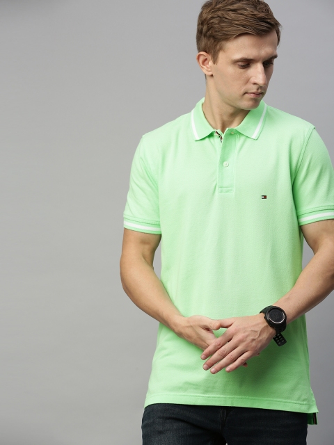 

Tommy Hilfiger Men Green Solid Polo Collar T-shirt