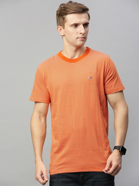 

Tommy Hilfiger Men Orange & White Striped Round Neck T-shirt