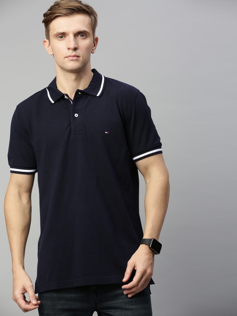 

Tommy Hilfiger Men Navy Blue Solid Polo Collar T-shirt