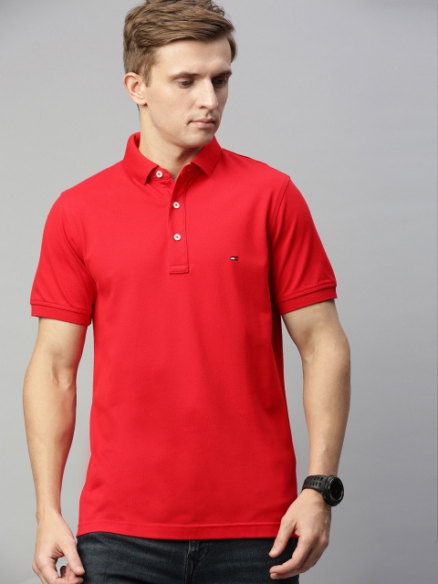 

Tommy Hilfiger Men Red Slim Fit Solid Polo Collar T-shirt