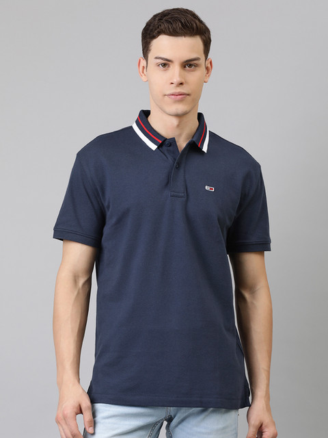 

Tommy Hilfiger Men Blue Solid Polo Collar T-shirt