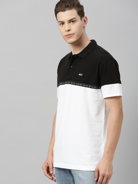 

Tommy Hilfiger Men White & Black Colourblocked Polo Collar T-shirt