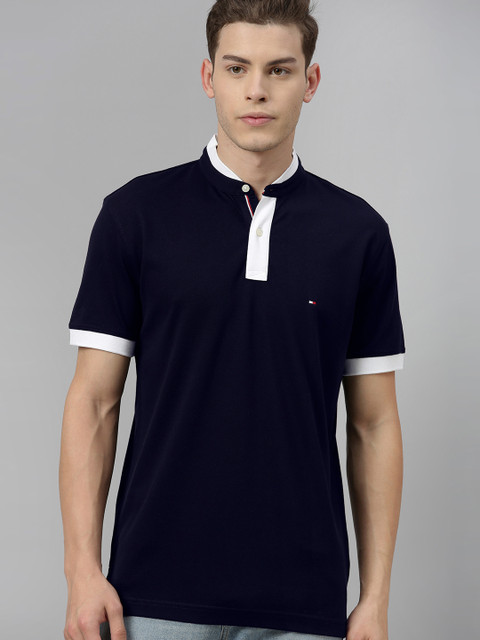 

Tommy Hilfiger Men Navy Blue Solid Polo Collar T-shirt