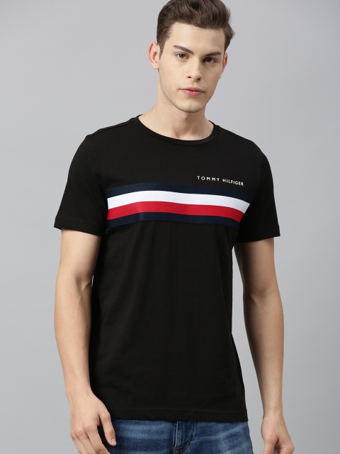 

Tommy Hilfiger Men Black & Red Striped Round Neck Organic Cotton T-shirt