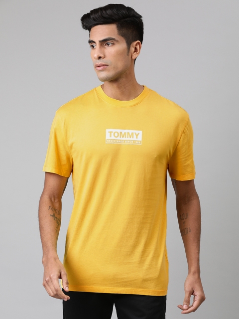 

Tommy Hilfiger Men Yellow Brand Logo Printed Round Neck T-shirt