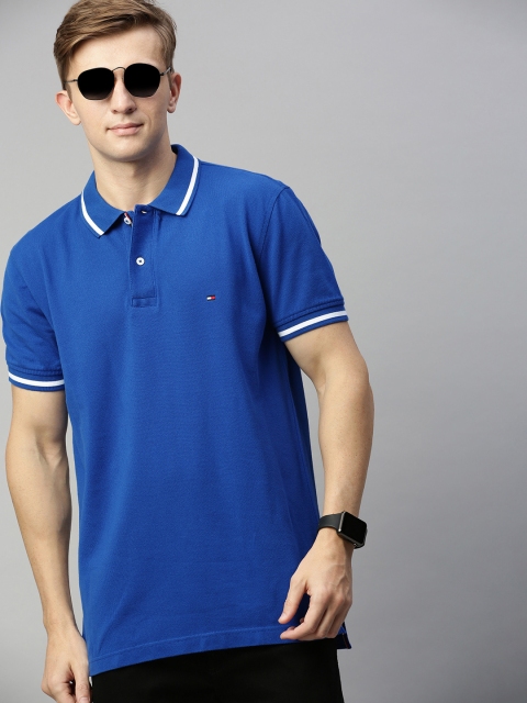 

Tommy Hilfiger Men Blue Solid Polo Collar T-shirt