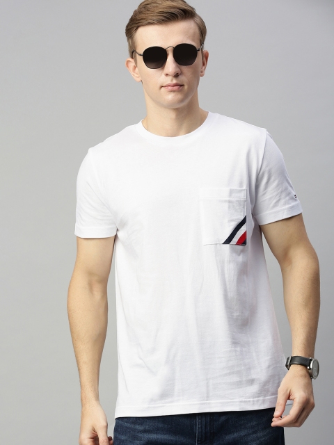 

Tommy Hilfiger Men White Solid Round Neck T-shirt with Pocket