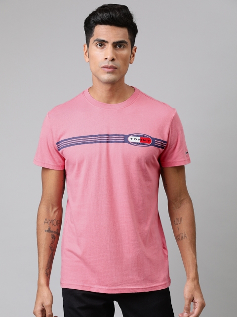 

Tommy Hilfiger Men Pink Printed Round Neck Pure Cotton T-shirt
