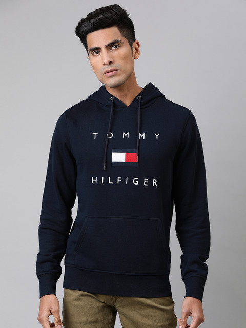 

Tommy Hilfiger Men Navy Blue Embroidered Hooded Sweatshirt
