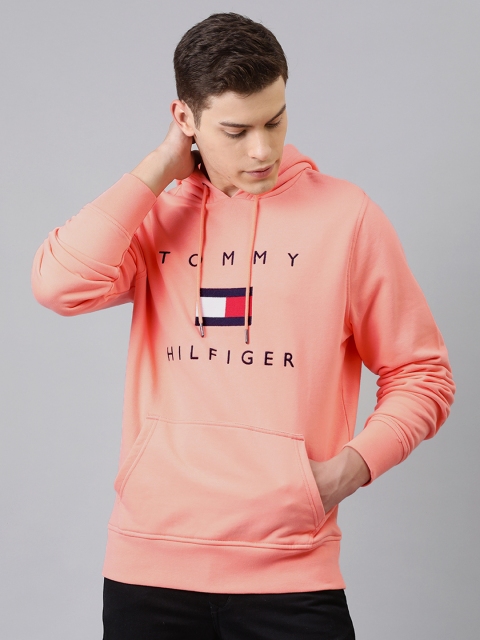 

Tommy Hilfiger Men Peach-coloured Printed Hooded Sweatshirt