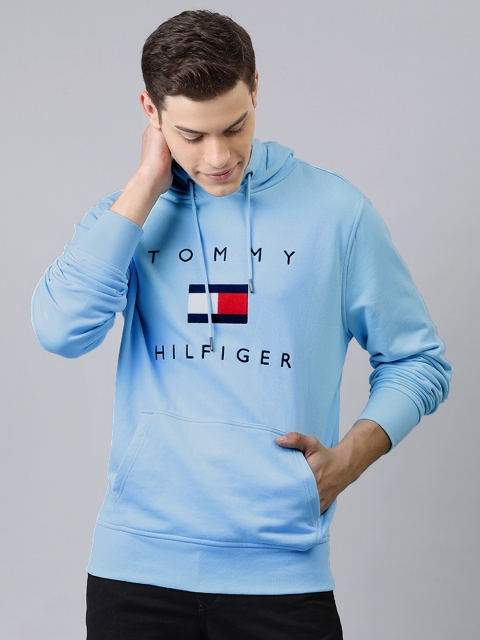 

Tommy Hilfiger Men Blue Hooded Printed Sweatshirt