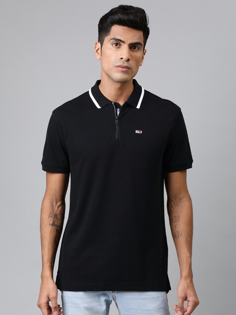 

Tommy Hilfiger Men Black Solid Polo Collar T-shirt