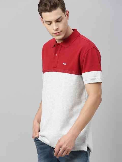 

Tommy Hilfiger Men Red & White Colourblocked Polo Collar T-shirt