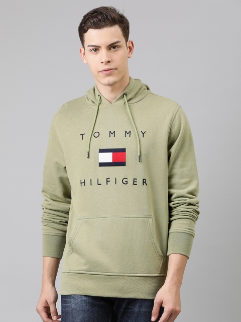 

Tommy Hilfiger Men Olive Green Embroidered Hooded Sweatshirt