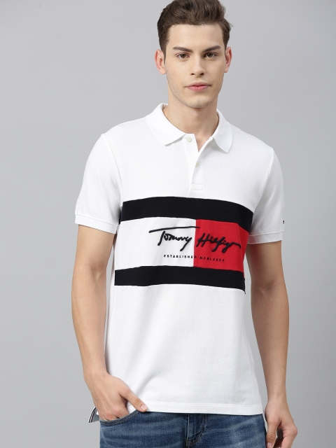 

Tommy Hilfiger Men White Printed Slim Fit Polo Collar T-shirt