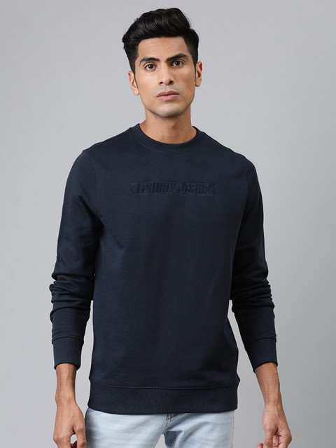 

Tommy Hilfiger Men Navy Blue Solid Pullover Sweatshirt with Brand Logo Embroidery