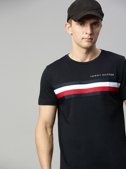 

Tommy Hilfiger Men Navy Blue & White Striped Round Neck T-shirt