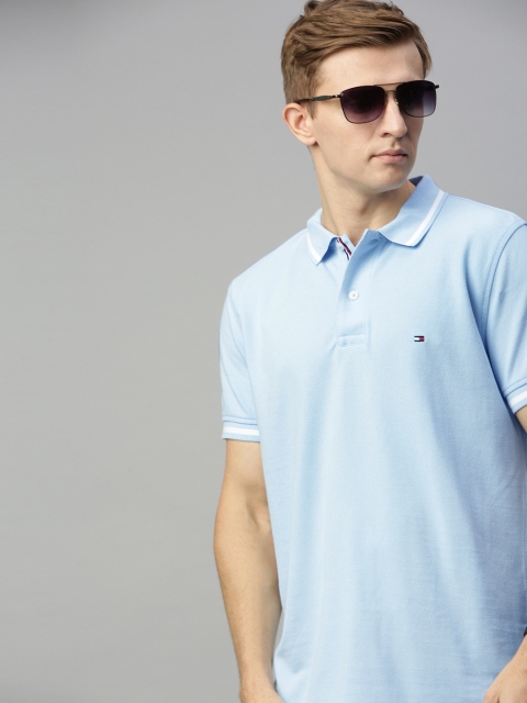 

Tommy Hilfiger Men Blue Solid Polo Collar T-shirt
